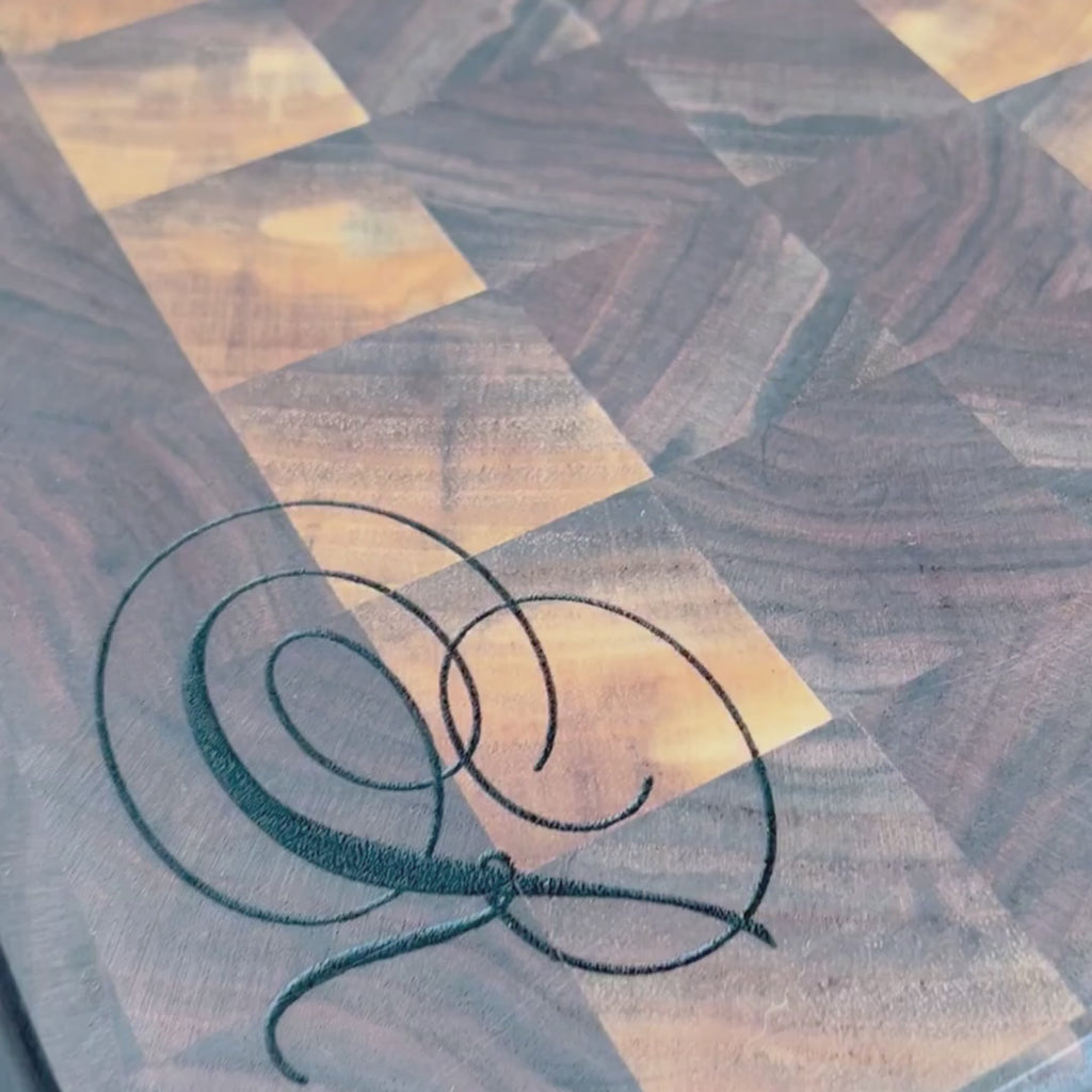 Custom engraved black walnut endgrain cutting board charcuterie butcher block